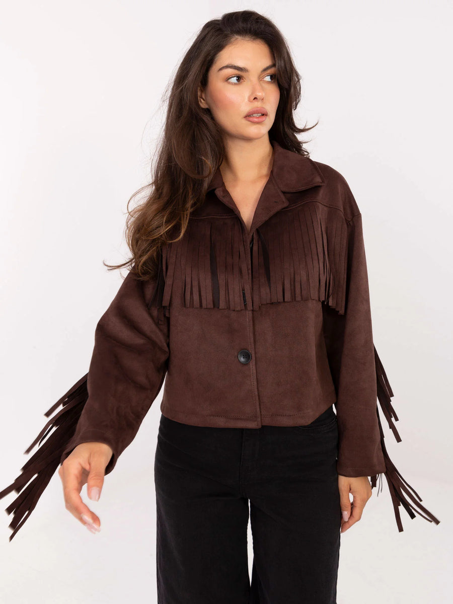 Brown Faux Suede Fringe Jacket — Statement