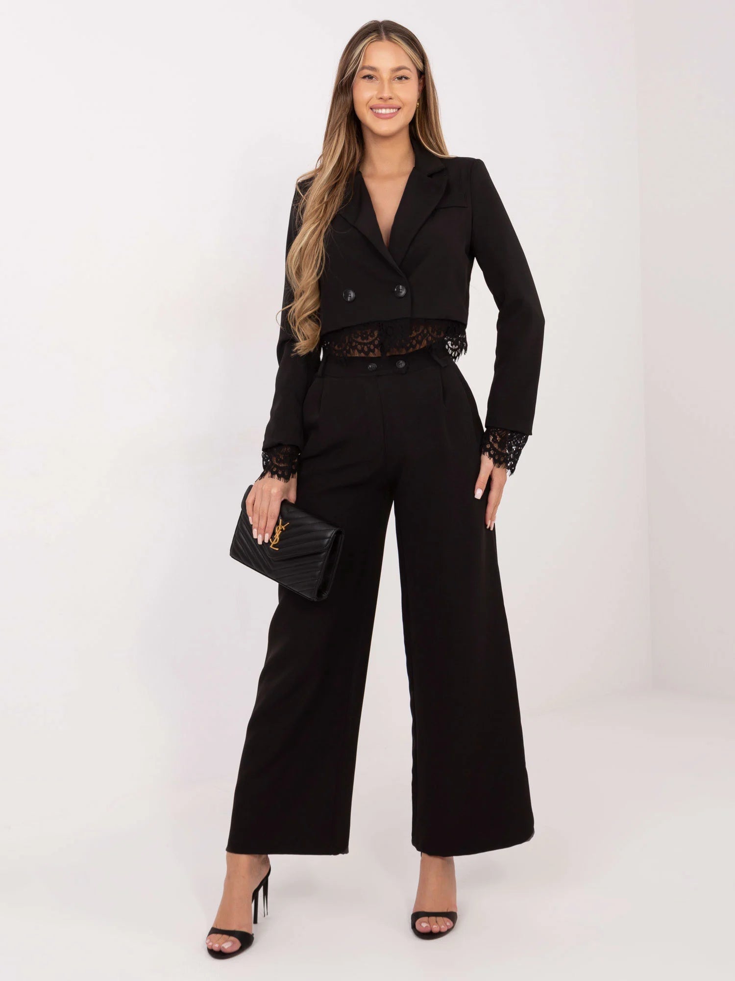 Black Palazzo Tailored Trousers with Side Pockets