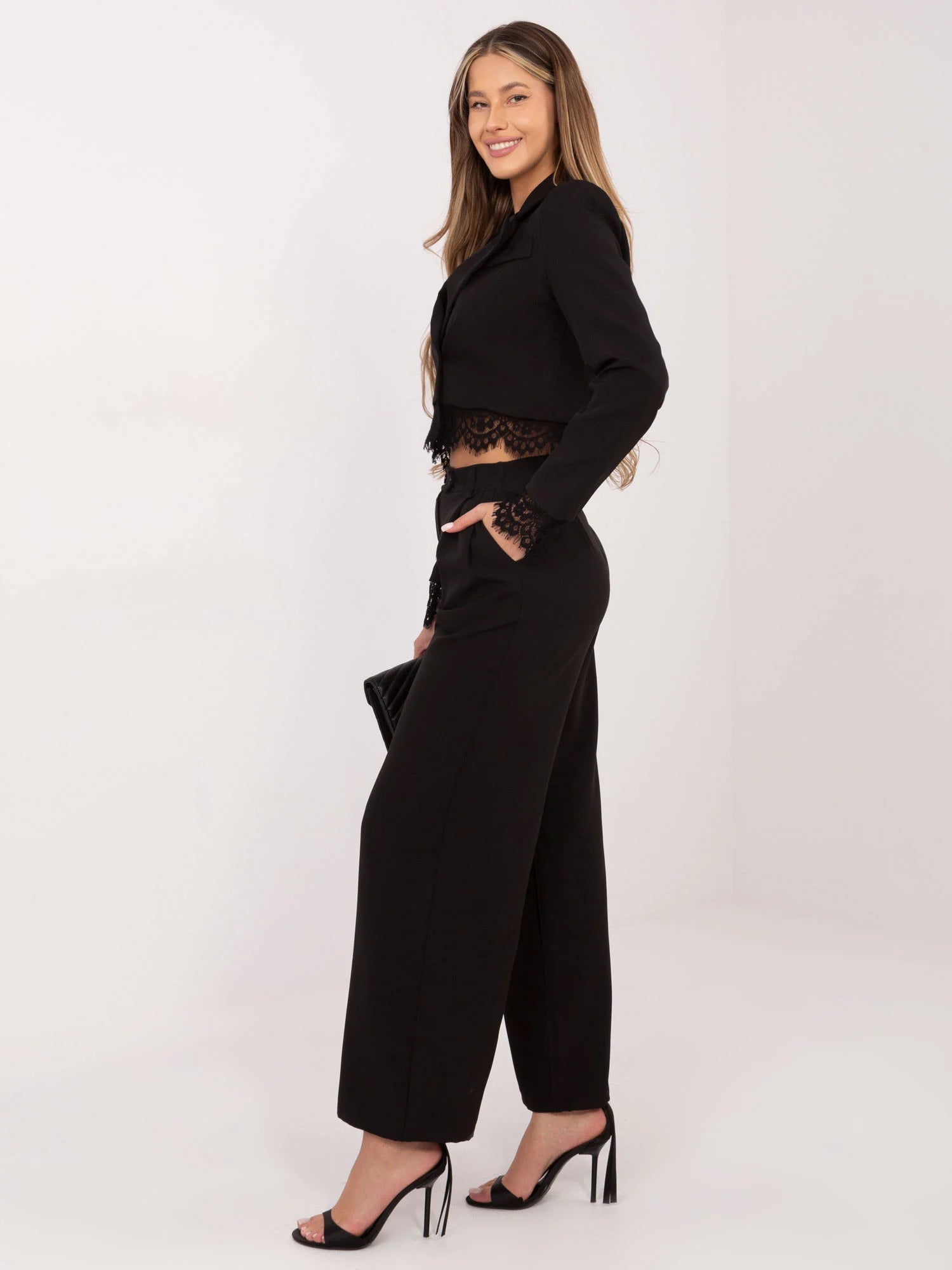 Black Palazzo Tailored Trousers with Side Pockets