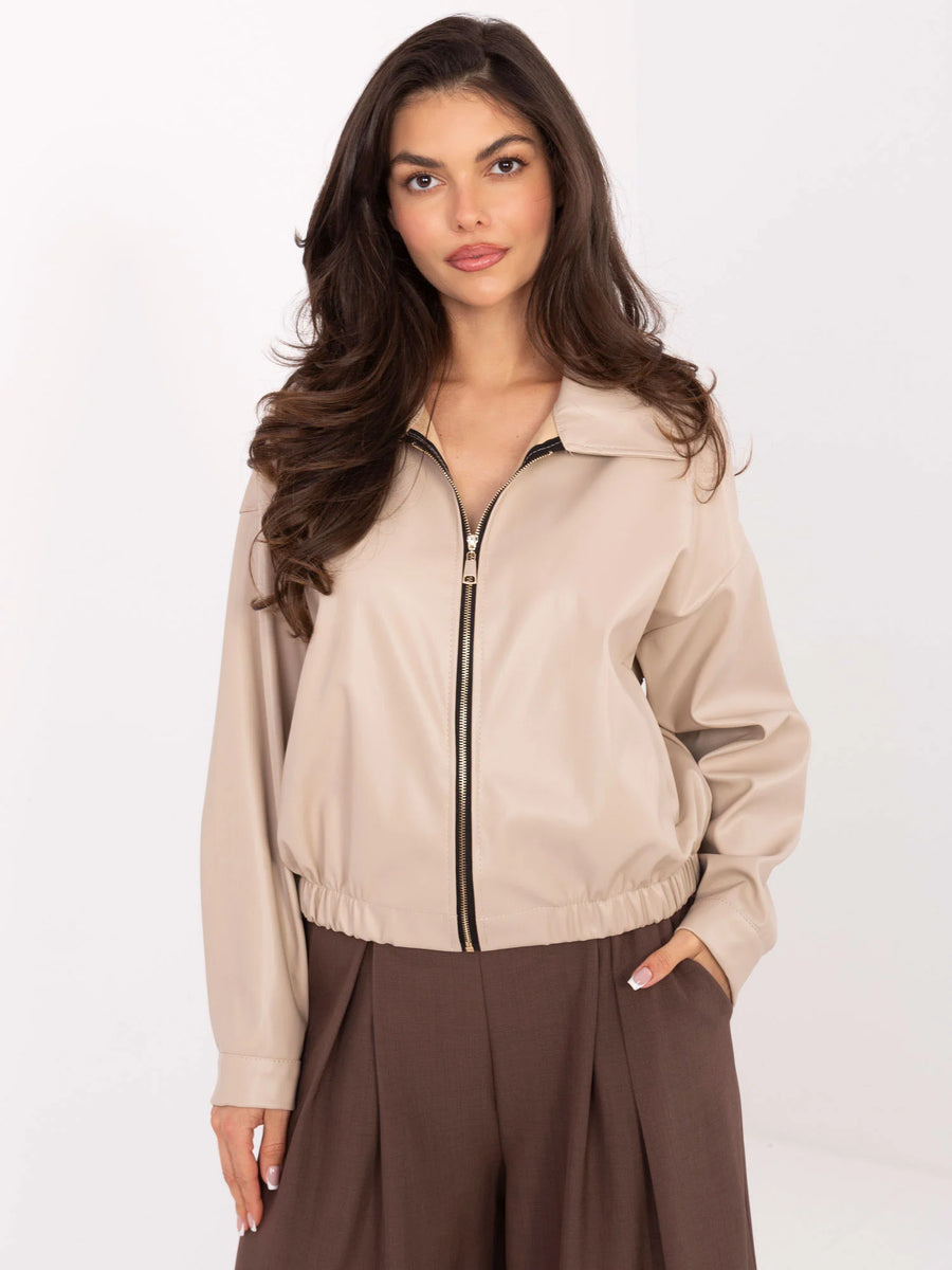 Light Beige Faux Leather Jacket — Clean & Modern